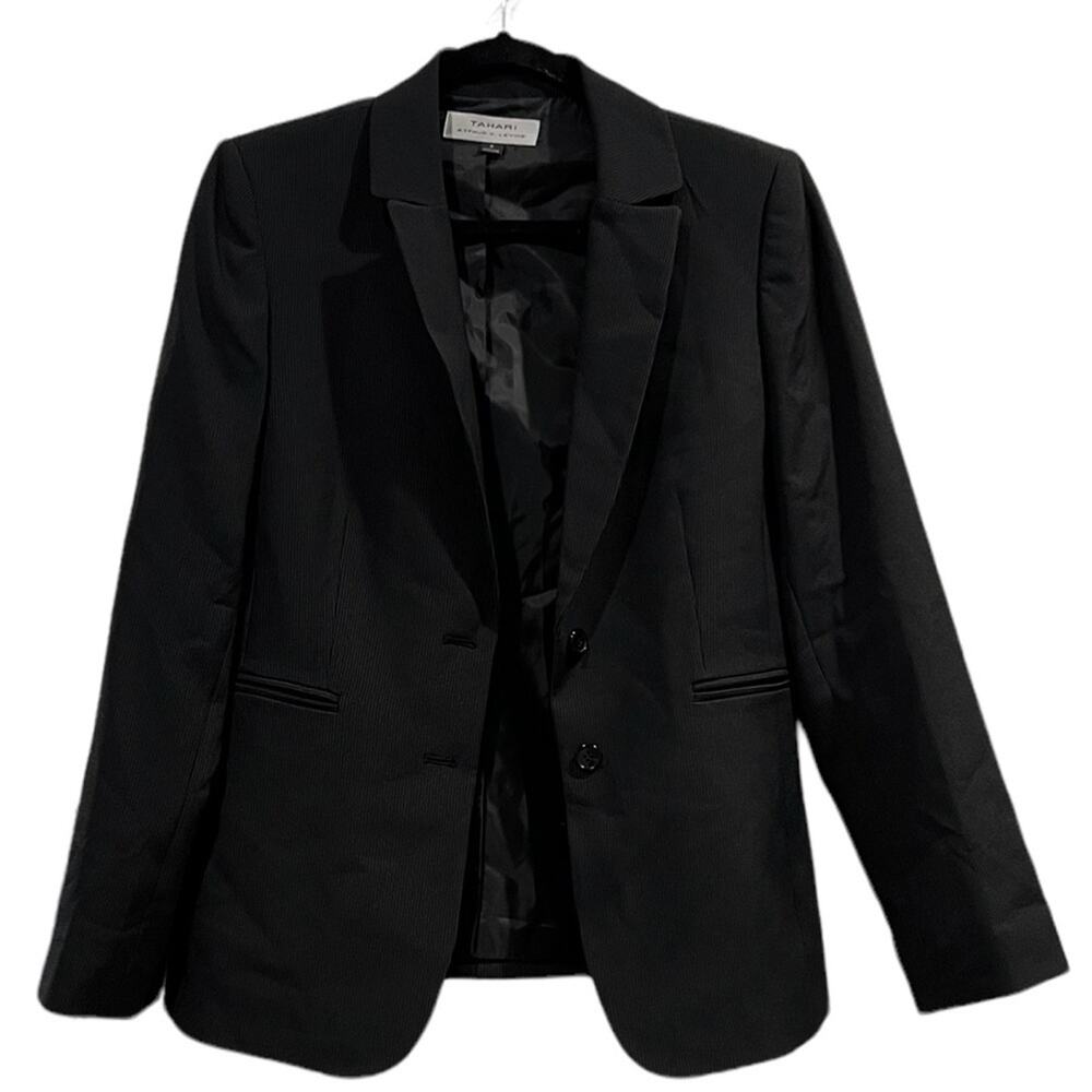 Tahari Arthur S Levine Black Pinstripe Blazer Jacket Career Size 8